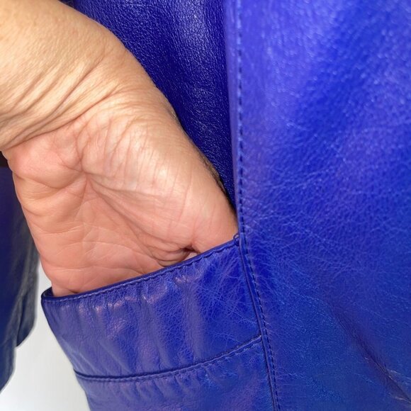 d'Linea Womens Leather Jacket Blue Size Small Vintage Oversized Made In Korea - Picture 6 of 13